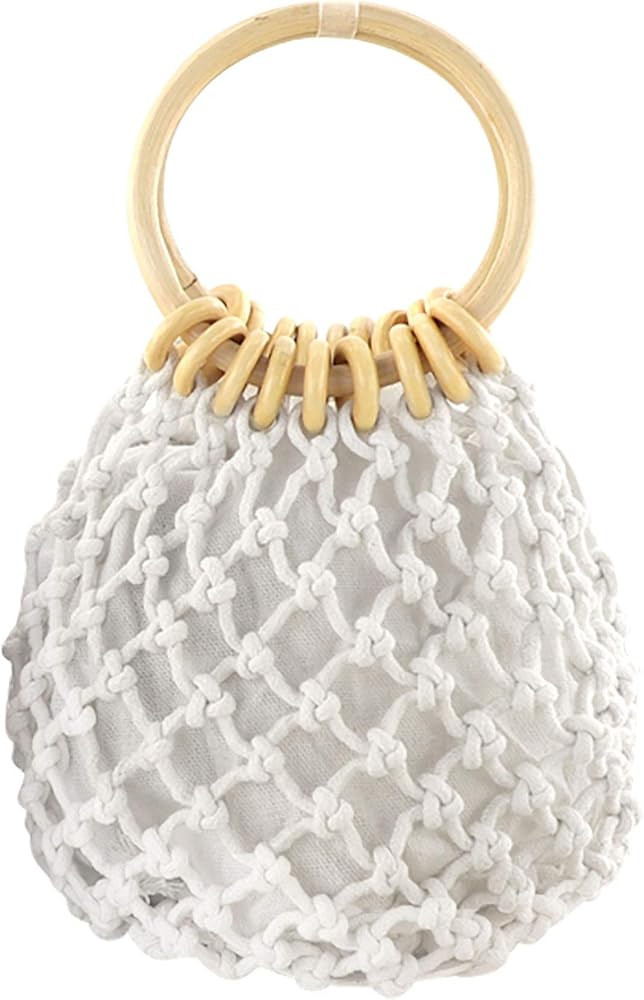 Women Mini Clutch Tote Handbag Top-handle Bucket Drawstring Handbag Beach Woven Handmade Fishing ... | Amazon (US)