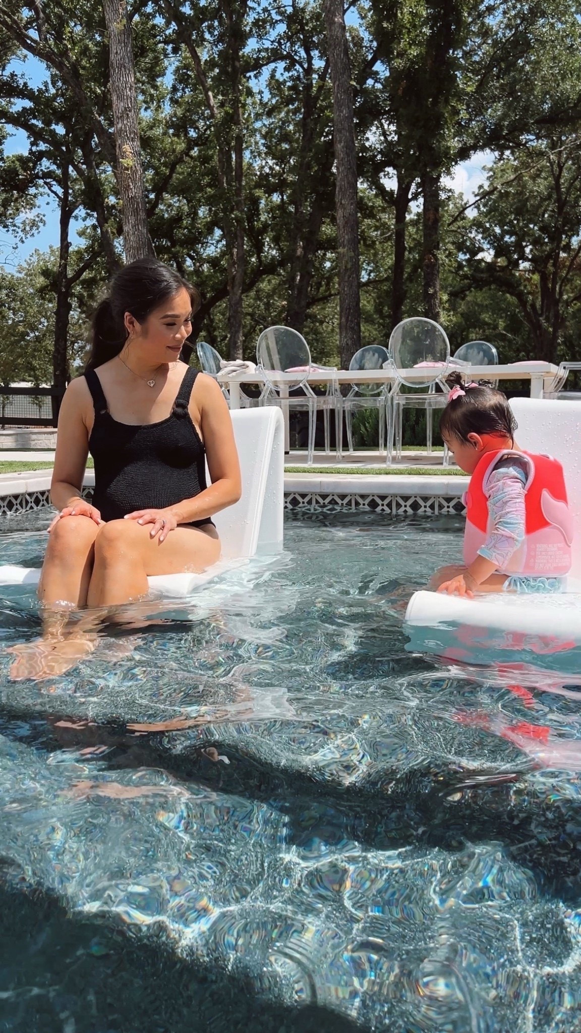 Pregnant mama pool day essentials that are great for vacation and resorts! This One size fits all crinkle swimsuit I’d worth the hype, so flattering and dries quickly. Has a high leg cut that elongates the legs. Em loves to wear her long sleeve swimsuit and we love how it has UPF 50 protection. This life vest fits her well but we watch her no matter what and keep her very close  

#LTKmomlife #LTKKids #LTKTravel