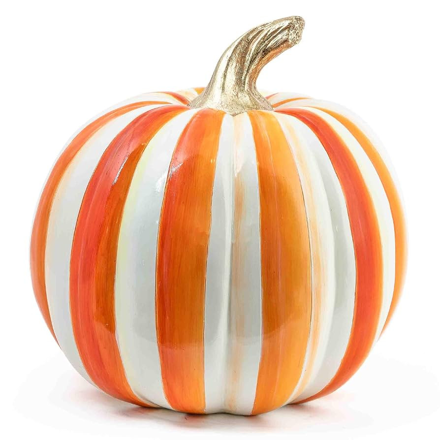 MACKENZIE-CHILDS Medium Pumpkin, Resin Halloween and Fall Pumpkin Decor, Orange Stripe | Amazon (US)