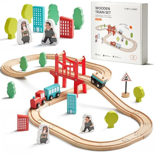 Tiny Land Wooden Train Set for Toddler - 39 Pcs- with Wooden Tracks fits Thomas, fits Brio, fits Chuggington, fits Melissa and Doug - Expandable, Changeable-Train Toy for 3 4 5 Years Old Girls & Boys | Amazon (US)