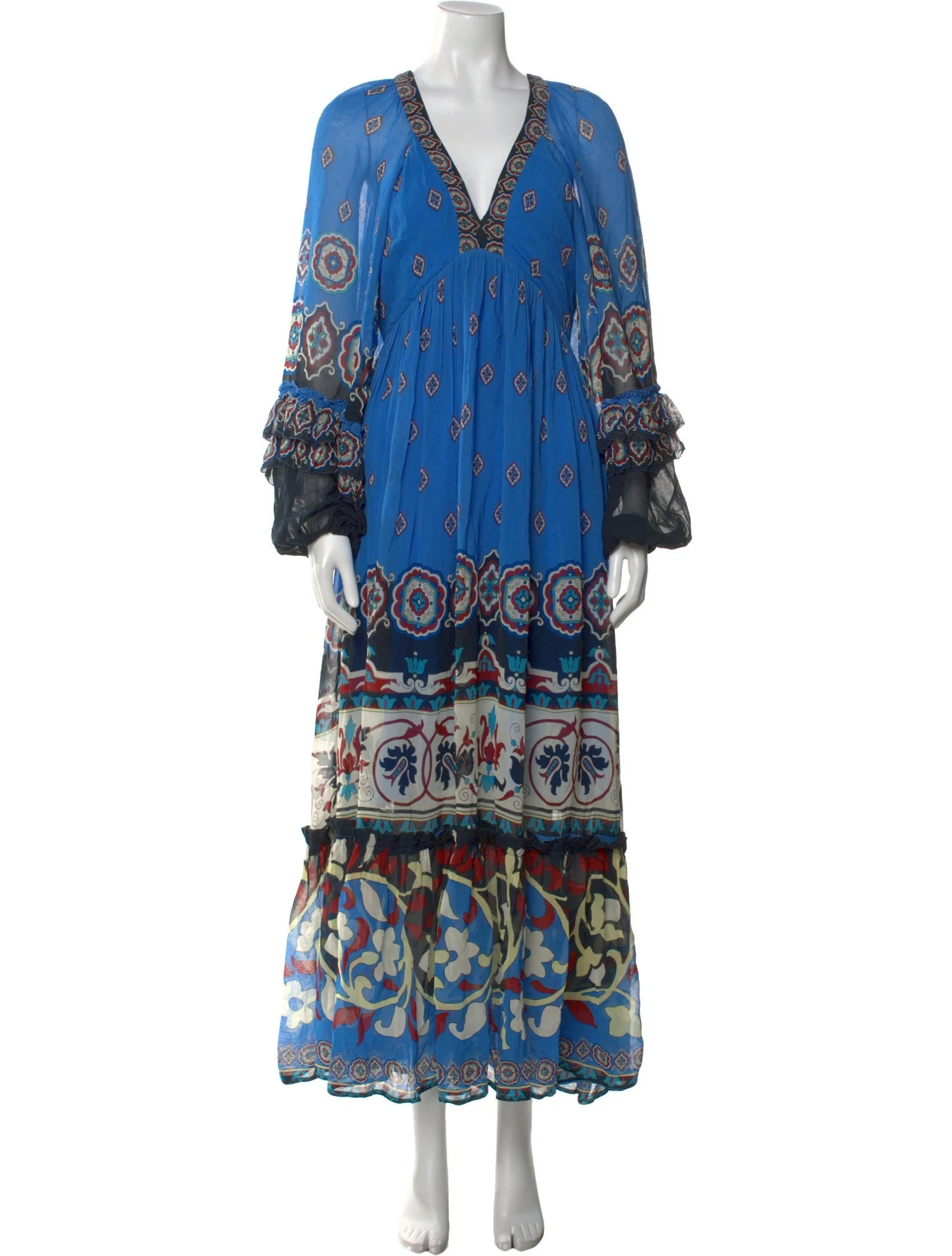 Farm Rio Printed Long Dress - Blue Dresses, Clothing - WFARM83687 | The RealReal | The RealReal