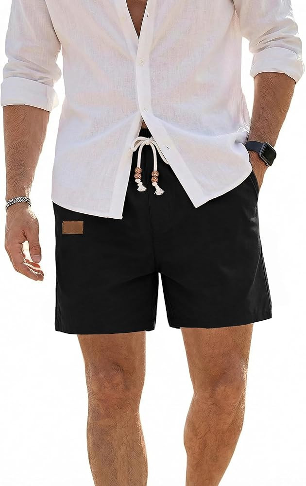 JMIERR Mens Linen Shorts Casual 5"/ 7" Cotton Elastic Waist Drawstring Lightweight Summer Vacatio... | Amazon (US)