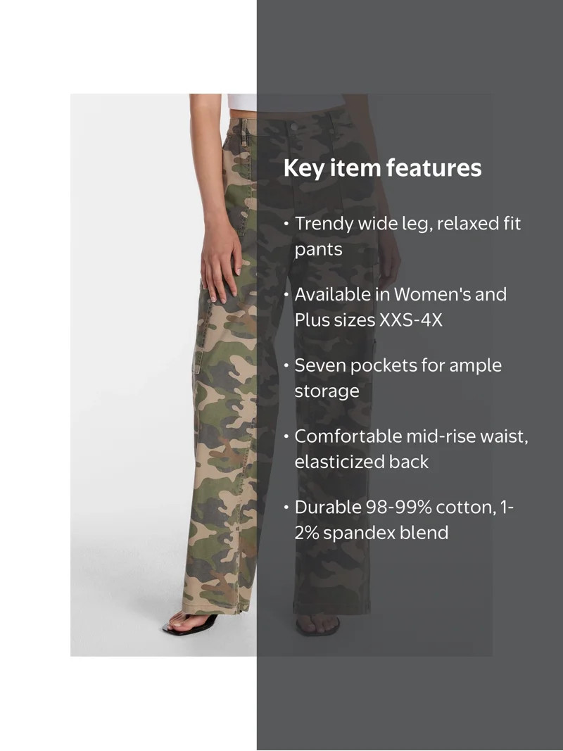 No Boundaries Wide Leg Cargo Pants, 31.5'' Inseam, Women's and Women's Plus XXS-4X | Walmart (US)