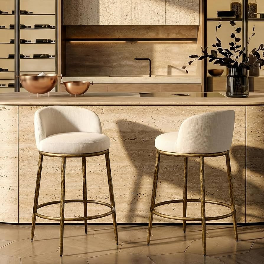 Morden Fort Modern Counter Height Bar Stools Set of 2, 26" Hand-Hammered Gold Bar Stools with Bac... | Amazon (US)