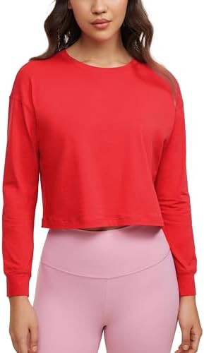 CRZ YOGA Womens Pima Cotton Workout Long Sleeve Shirts Loose Athletic Yoga Tops Basic Casual Fall... | Amazon (US)