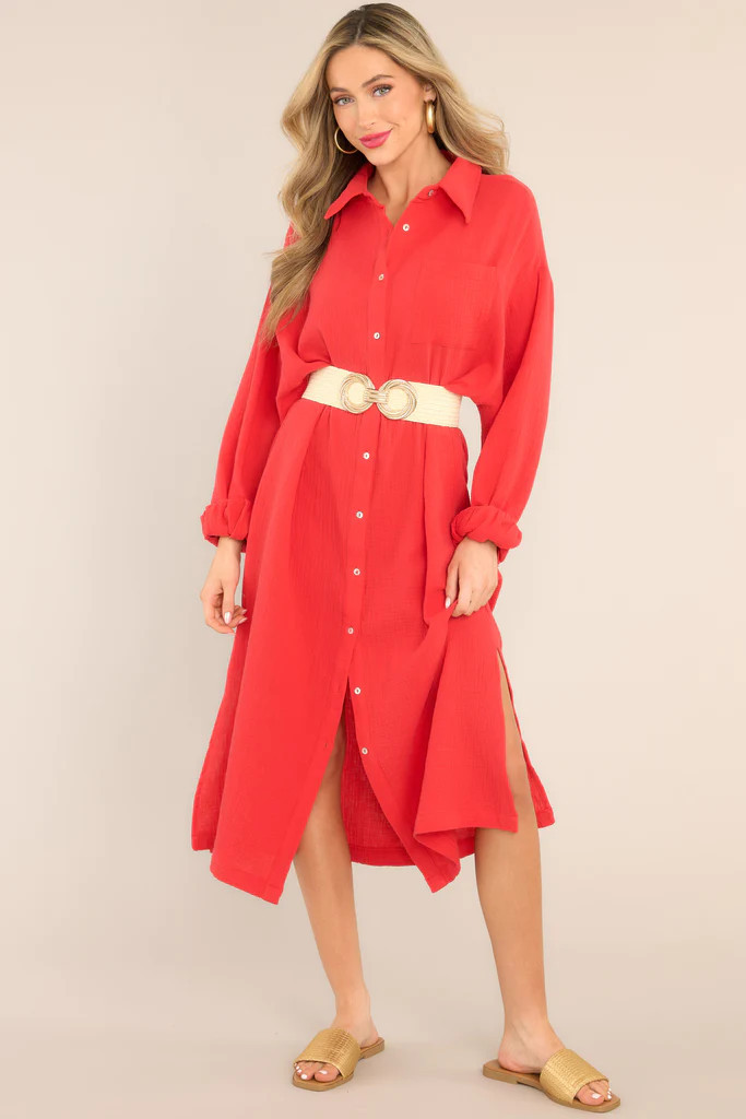 Somewhere Up Above Cherry Midi Dress | Red Dress 