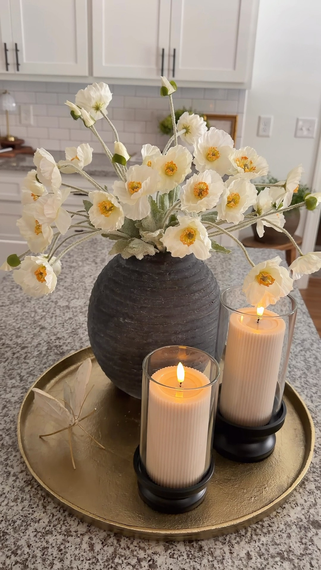 Easy Spring & Summer tray styling! I love these Poppy stems!