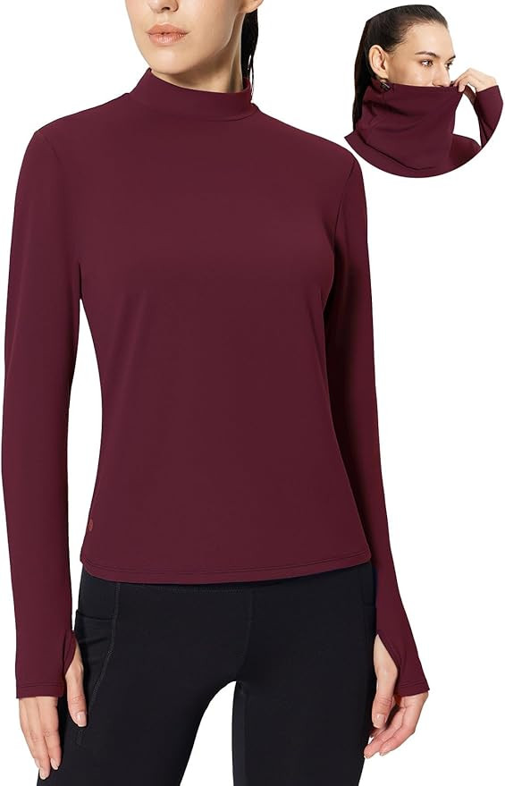 baleaf Women's Thermal Long Sleeve Shirts Fleece Mock Neck Top Warm Undershirts with Detachable N... | Amazon (US)