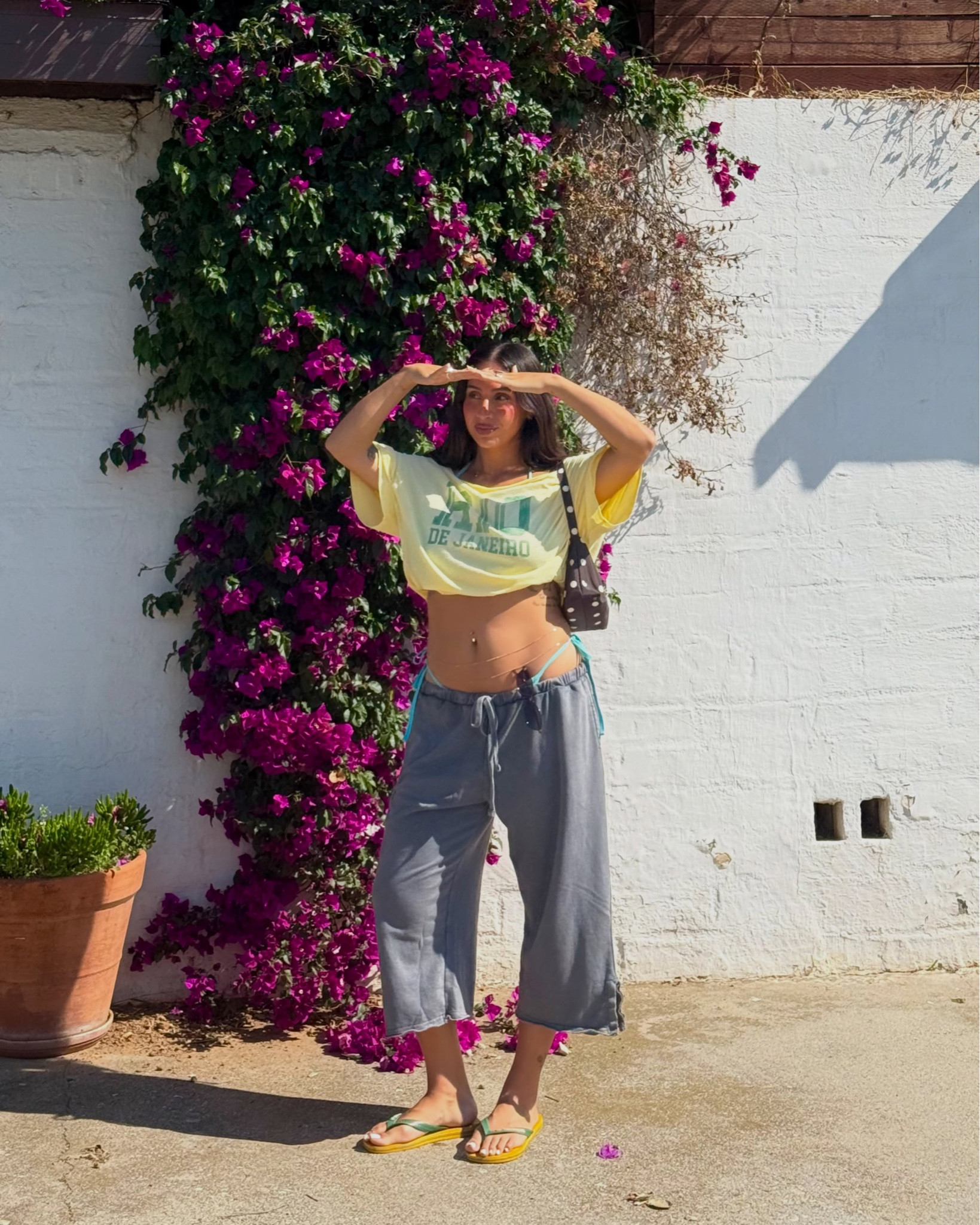 top, pants, sandals and purse linked 💛 top size XL, pants size L