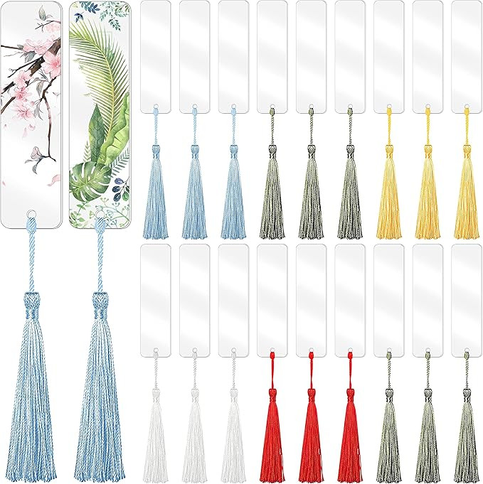 30 Pcs Acrylic Bookmarks Blanks for Women with 30 Pieces Colorful Tassel for DIY Clear Bookmarks ... | Amazon (US)