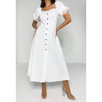 White Puff Sleeve Button Through Midi Dress | Missguided (US & CA)