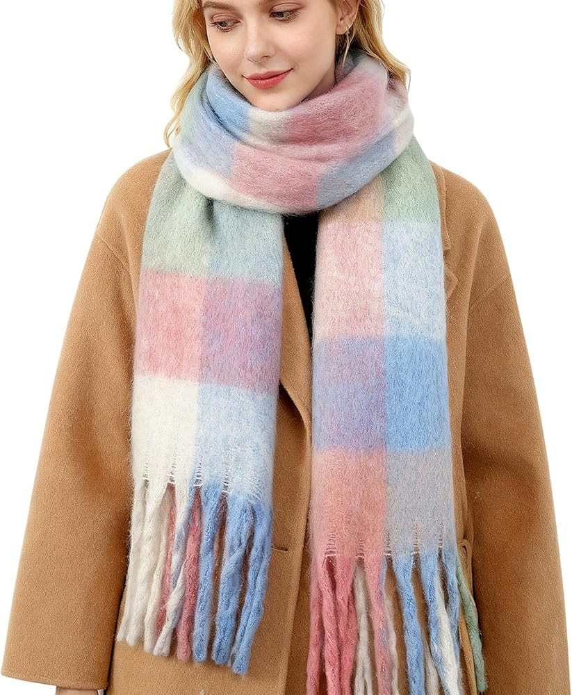 Winter Scarf for Women – Chunky Plaid Blanket Shawl Wrap, Soft Tassel Christmas & Valentines Sc... | Amazon (US)