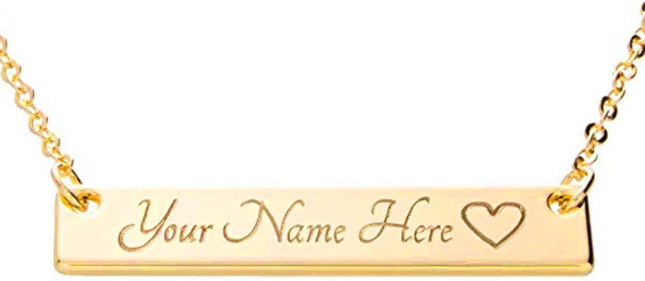 Petite Boutique Customizable Your Name Bar Necklace - Personalized Gift Custom Jewelry 16K Plated... | Amazon (US)