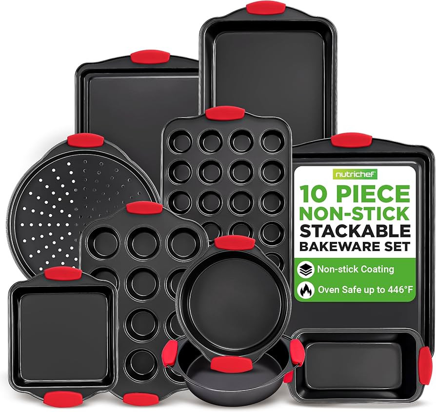 NutriChef 10-Piece Nonstick Kitchen Oven Baking Pans - Premium & Stylish Non-Stick Carbon Steel -... | Amazon (US)