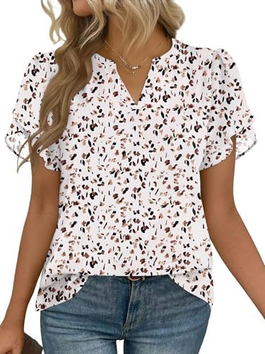 Zeagoo Womens Dressy Casual Shirts Short Sleeve V Neck Work Blouse Business Casual Summer Chiffon... | Amazon (US)