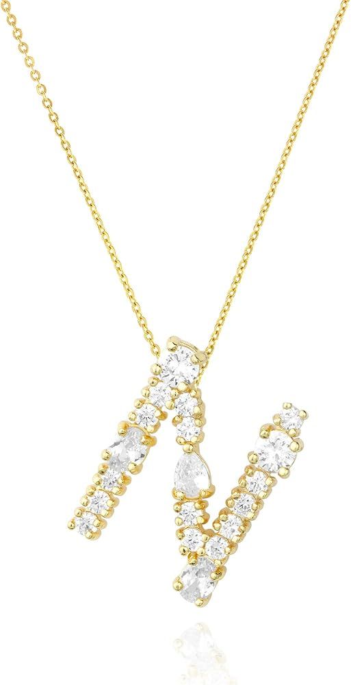 LAVLA Cubic Zirconia Initial Necklace for Women | Dainty Initial Necklace | 18k Gold Plated Color... | Amazon (US)