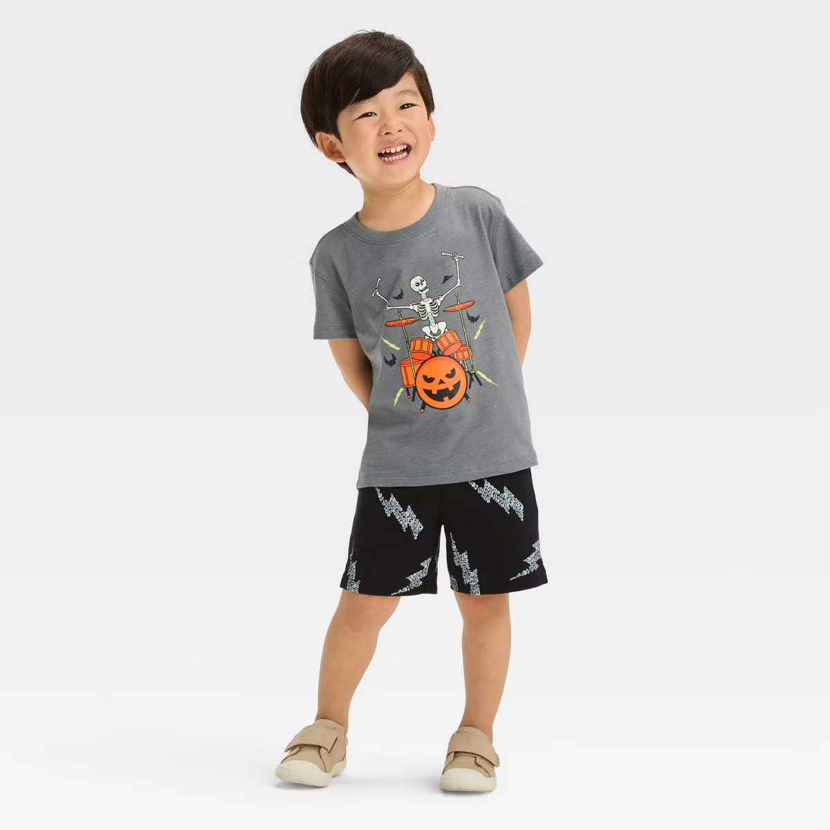 Toddler Boys' Skeleton Halloween Short Sleeve Crewneck and Shorts Set - Cat & Jack™ Black | Target