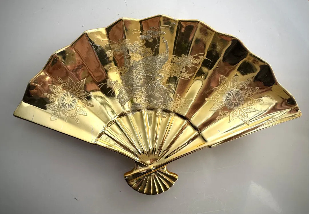 Vintage Japanese Fan Plate in Gold With Peacock – Mid Century Wall Decor, Hollywood Regency Sty... | Etsy (US)
