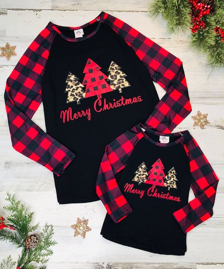 Black Buffalo Check 'Merry Christmas' Tree Raglan Top - Toddler, Girls &amp; Women | Zulily