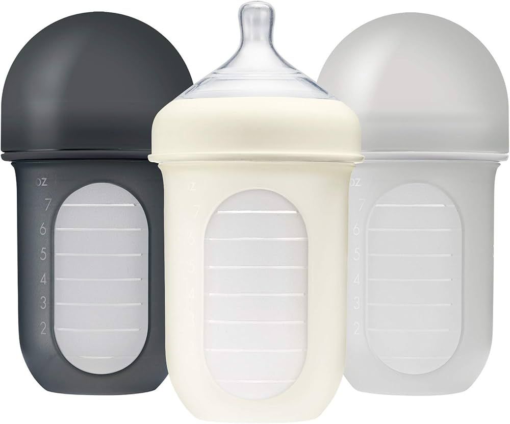 Boon Nursh Reusable Silicone Baby Bottles with Collapsible Silicone Pouch Design - Everyday Baby Essentials - Stage 2 Medium Flow Baby Bottles - Gray - 8 Oz - 3 Count | Amazon (US)