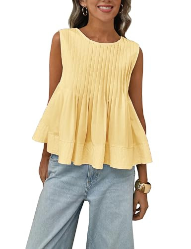 Megfie Womens Summer Pleated Peplum Sleeveless Blouse Tank Tops Round Neck Y2K Babydoll Blouse Sh... | Amazon (US)