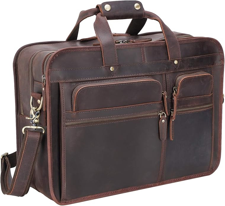 Men's Full Grain Leather Briefcase Large 17 Inch Business Travel Laptop Messenger Bag Tote with Y... | Amazon (US)