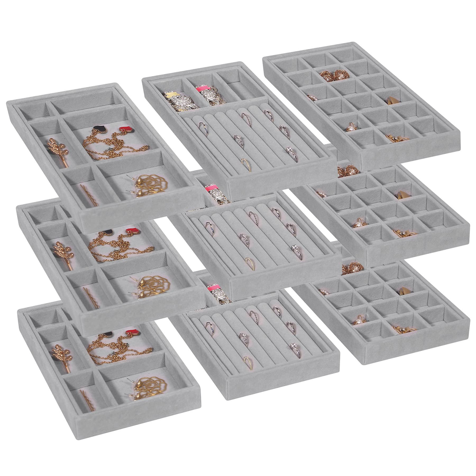 DIOMMELL Set of 9 Stackable Velvet Jewelry Trays Organizer, Jewelry Storage Box Display Trays Sho... | Amazon (US)