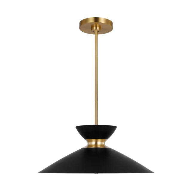 Generation Lighting Heath Midnight Black and Burnished Brass Mid-century Frosted Glass Cone Hangi... | Lowe's