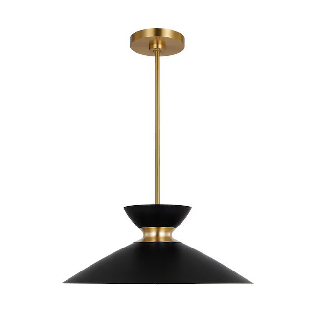 Generation Lighting Heath Midnight Black and Burnished Brass Mid-century Frosted Glass Cone Hangi... | Lowe's