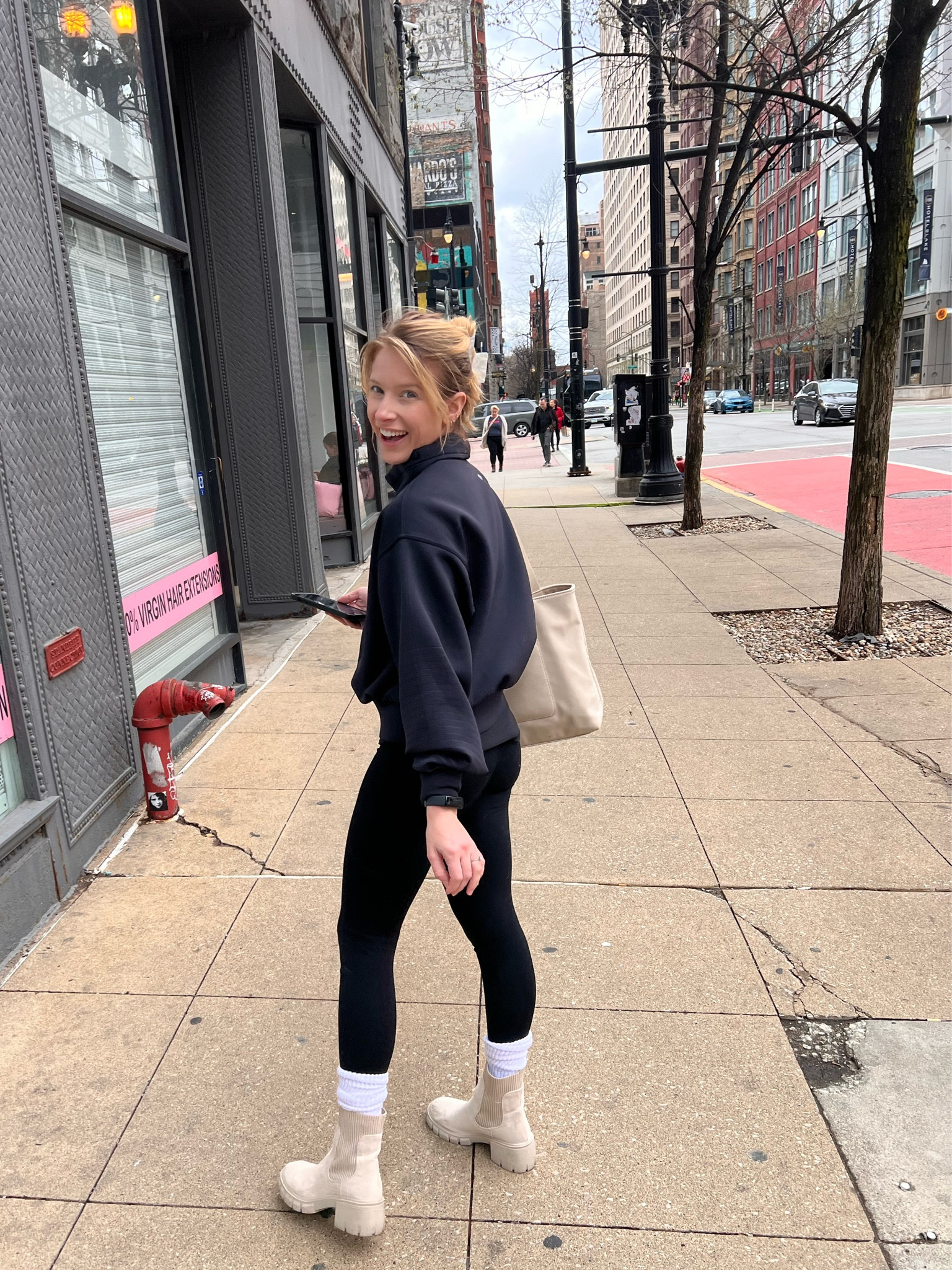 Running the city in style! 🏙️🙌 Keeping it sleek and comfortable in my Lululemon black Align leggings and lightweight sweatshirt for the perfect balance of athleisure chic. These leggings are buttery soft and move with me all day long. I dressed up the sporty vibe with these edgy JustFab ankle boots and a trendy purse to finish the look. Ready to take on the day, whether it’s coffee runs or exploring the city streets! 🚶‍♀️✨

#LTKU #LTKActive #LTKStyleTip