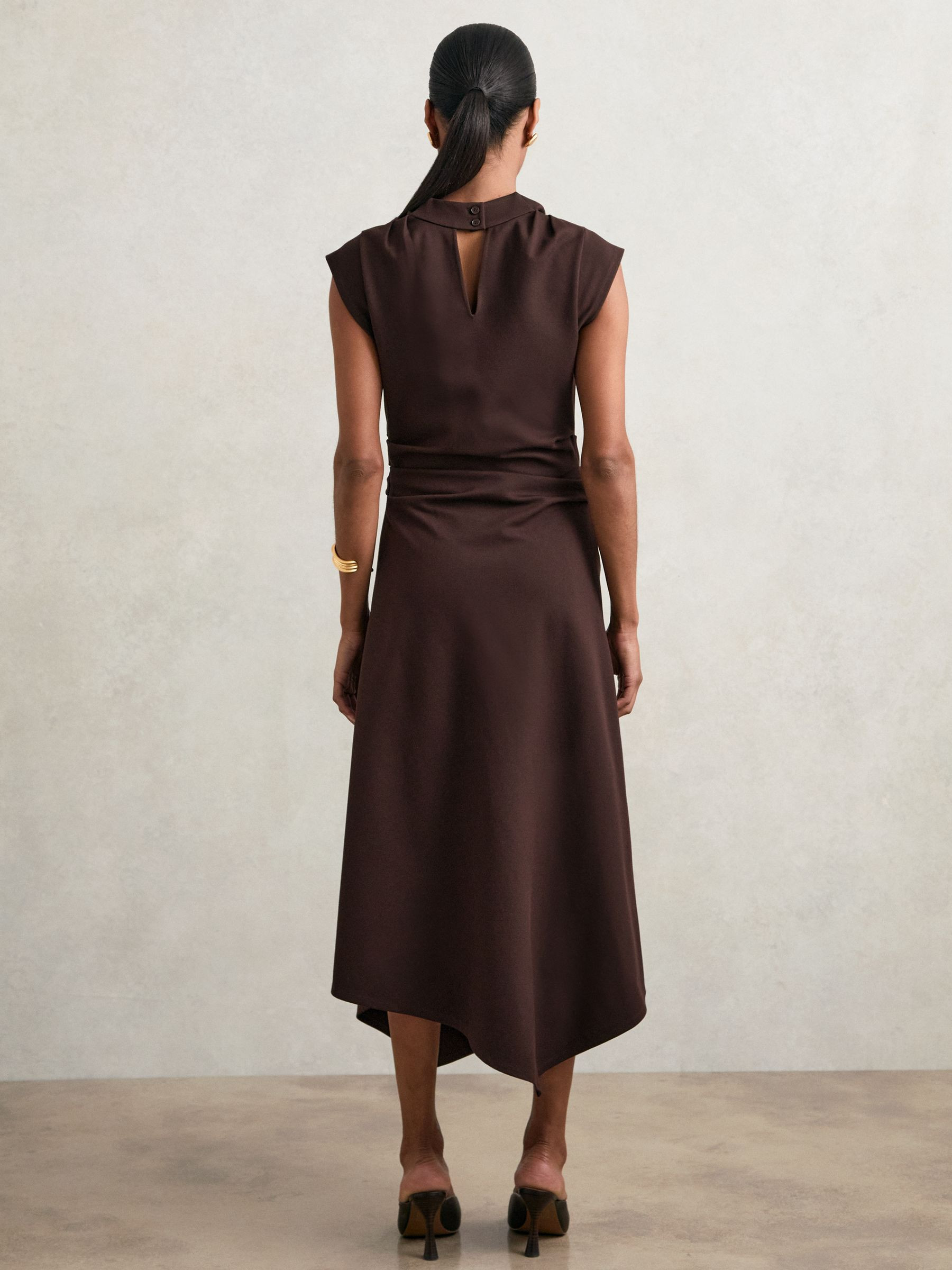 Twill-Jersey Draped Midi Dress in Burgundy | Reiss DE