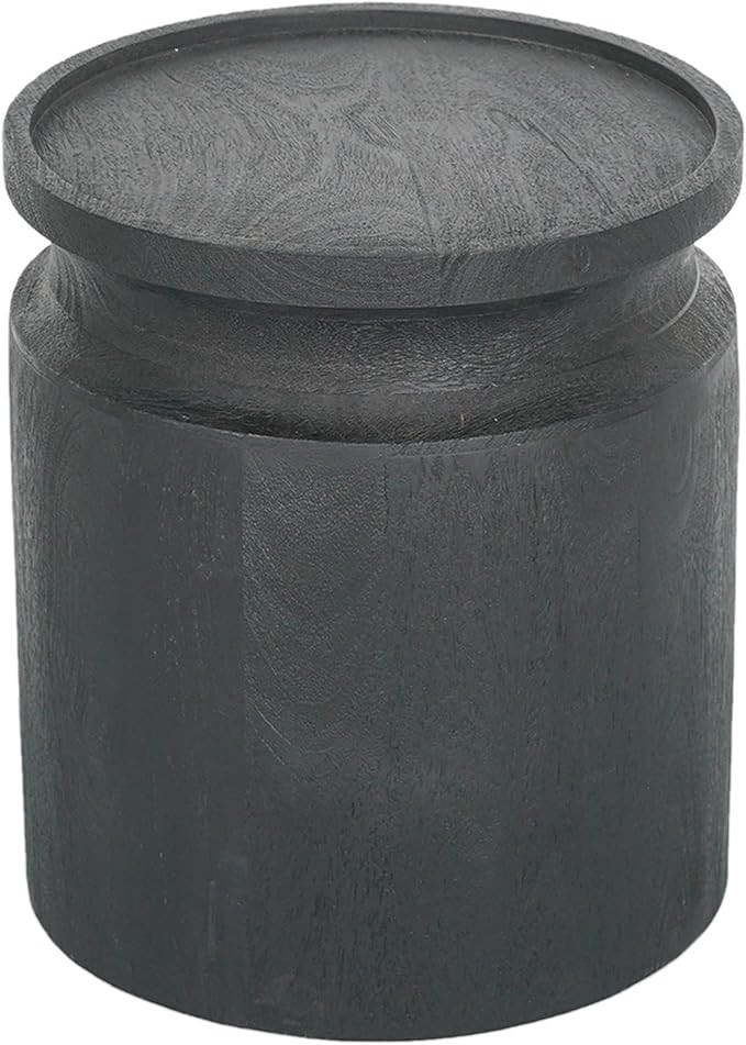 Benjara 16 Inch Side End Table, Modern Cylinder Jar Like Design, Mango Wood, Black, Gray | Amazon (US)