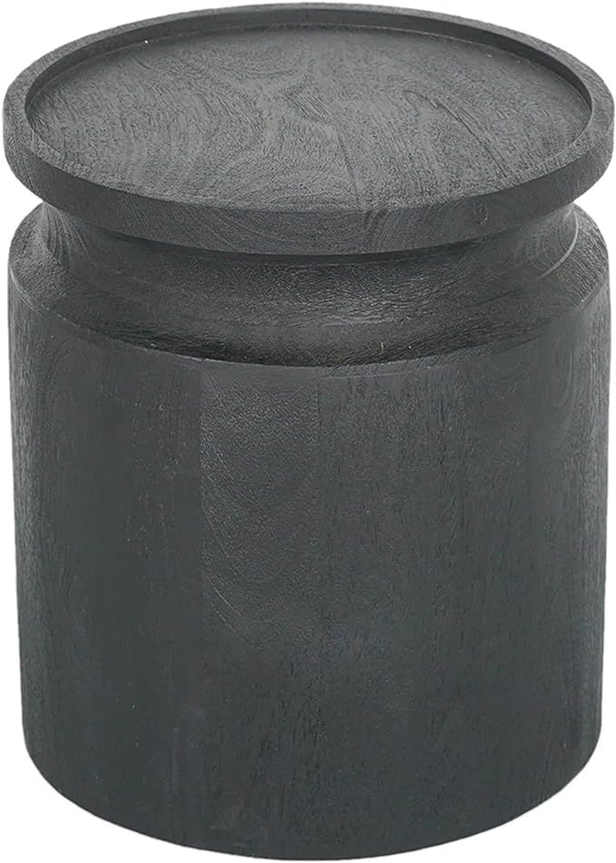Benjara 16 Inch Side End Table, Modern Cylinder Jar Like Design, Mango Wood, Black, Gray | Amazon (US)
