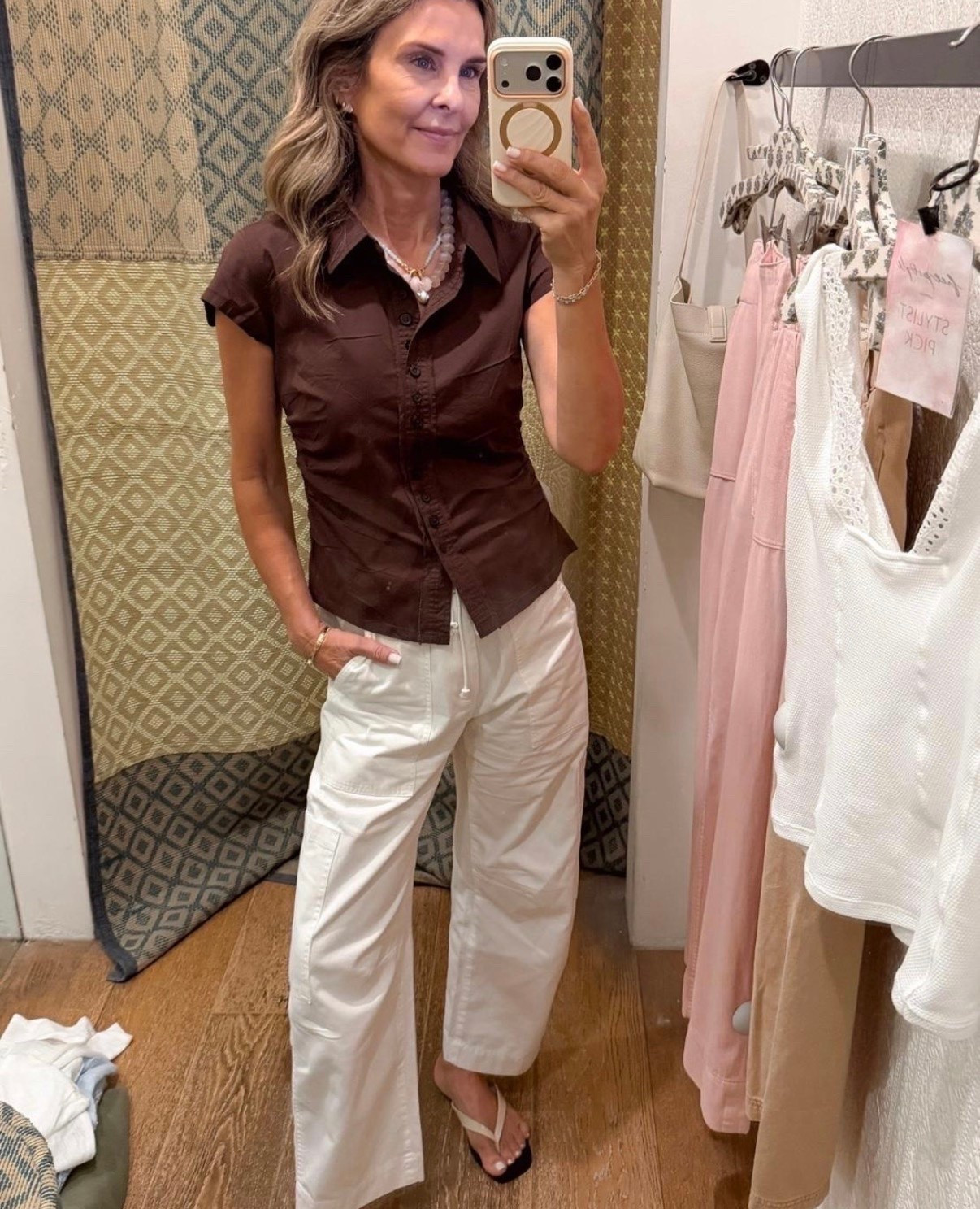 Pistola code Tammy15 I’m 5’6”, pants TTS, wearing a size up but cinching the waist. My size was sold out. 

Cotton Top sz S, size up. 

Amazon slides TTS

#LTKootd