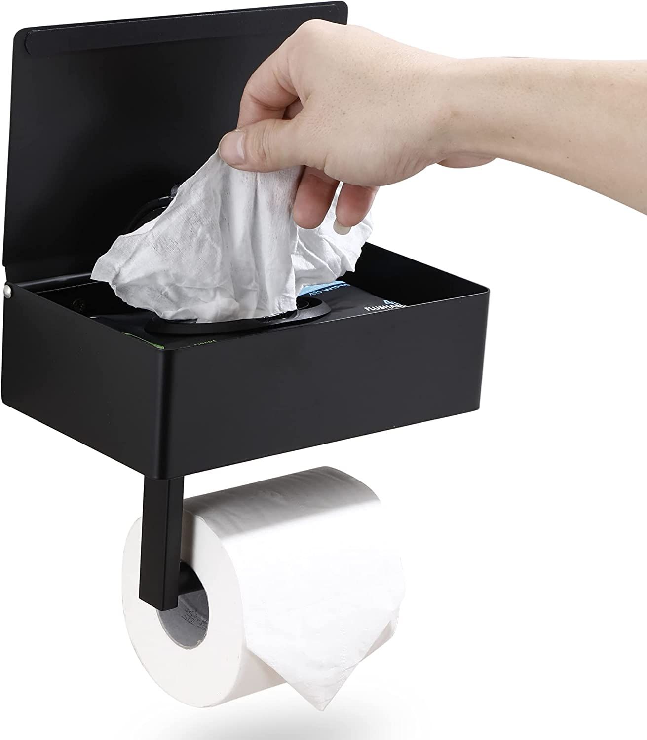 Day Moon Designs Matte Black Toilet Paper Holder with Shelf, Flushable Wipes Dispenser, and Stora... | Amazon (US)
