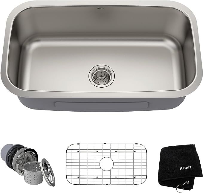 Kraus KBU14 31-1/2 inch Undermount Single Bowl 16-gauge Stainless Steel Kitchen Sink | Amazon (US)