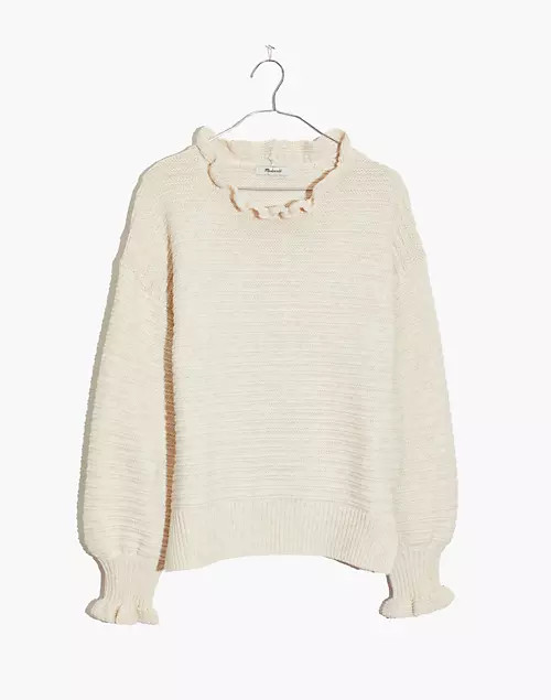 Ruffle-Neck Pullover Sweater in Cotton-Merino Yarn | Madewell