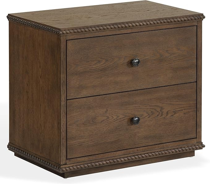 SAFAVIEH Couture - Octavian Rope Detail Nightstand - Dark Walnut Oak - 2-Drawer Storage - Fully A... | Amazon (US)
