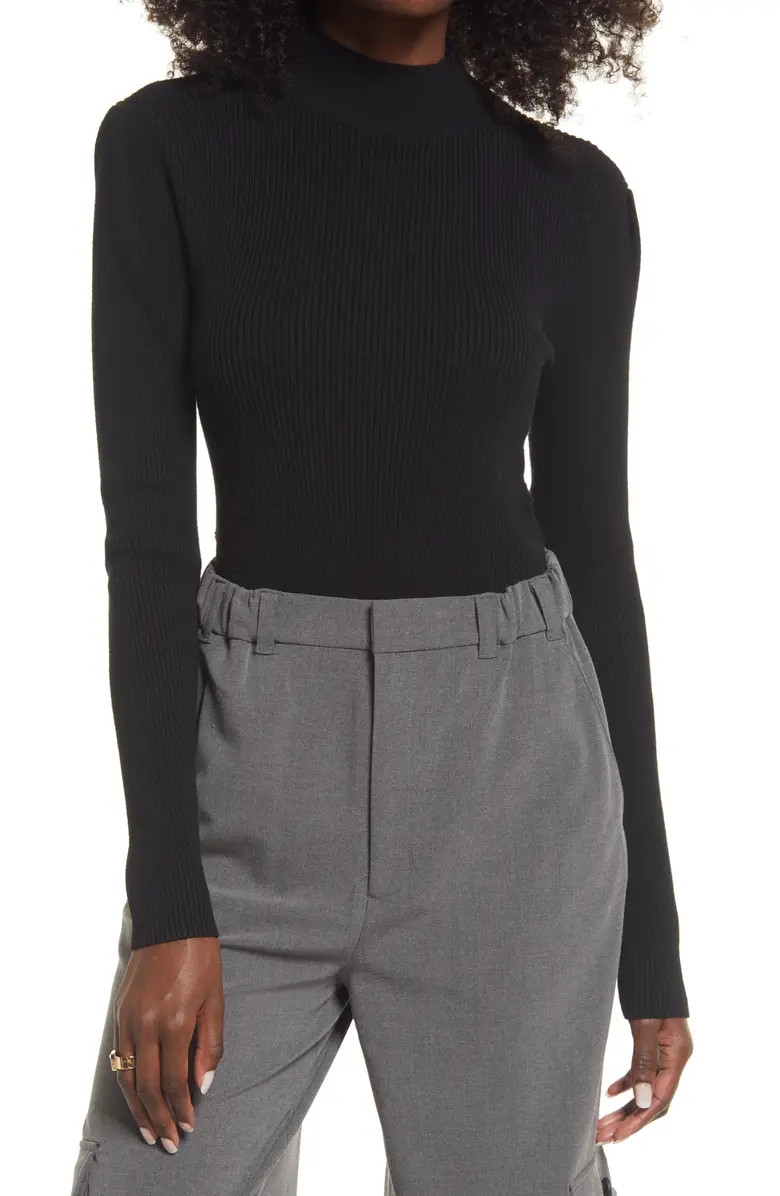 Open Edit Open Back Mock Neck Sweater Bodysuit | Nordstrom | Nordstrom