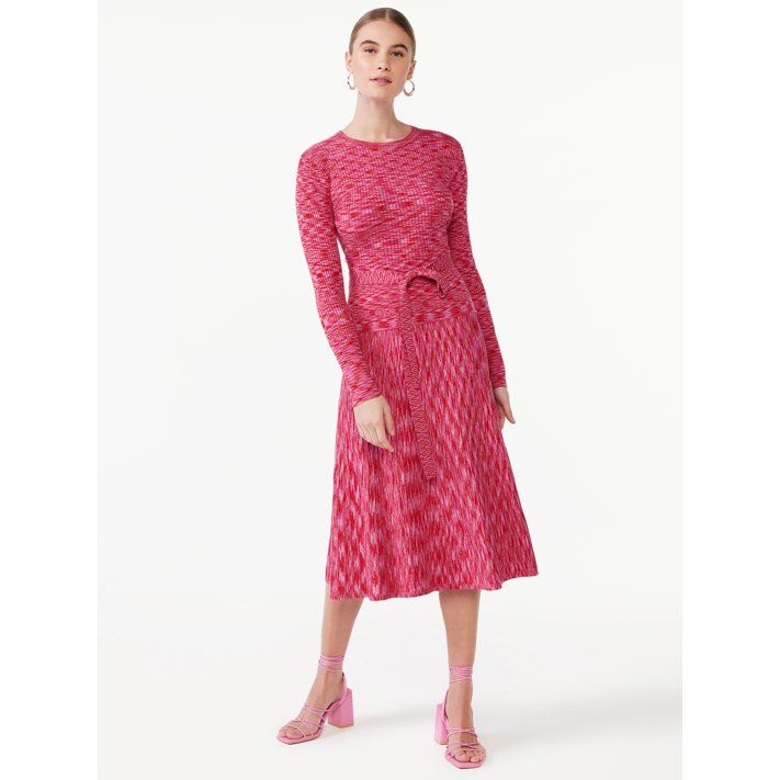 Scoop Women's Space Dye Ribbed Midi Dress with Long Sleeves, Sizes XS-XXL | Walmart (US)