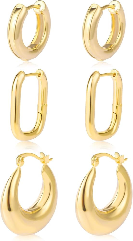 6 Pairs Gold Chunky Hoop Earrings Set for Women Hypoallergenic Thick Open Twisted Huggie Hoop Jew... | Amazon (US)