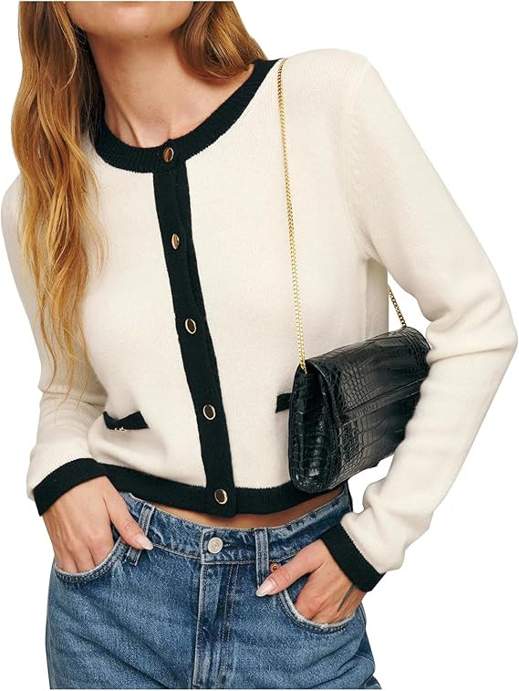 Women's Cropped Cardigan Sweaters Color Blocked Open Front Lightweight Button Down Knit Lady Jack... | Amazon (US)