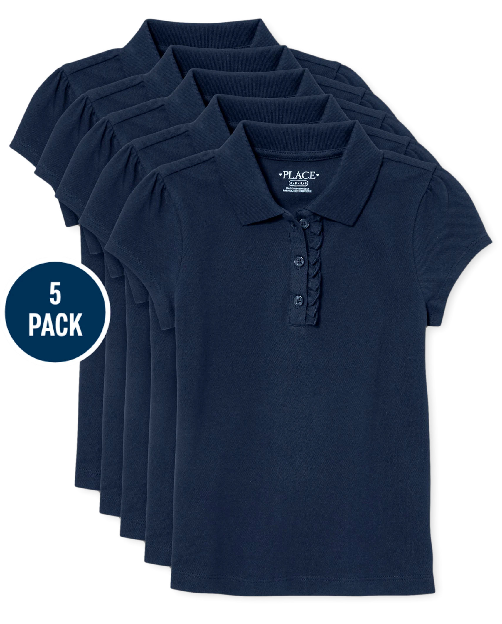 Girls Uniform Ruffle Pique Polo 5-Pack - tidal | The Children's Place