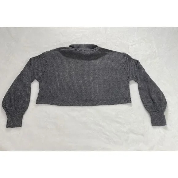 Free People Cropped Waffle Knit Turtleneck Oversized Top Grey  Small Thumb Holes | Poshmark