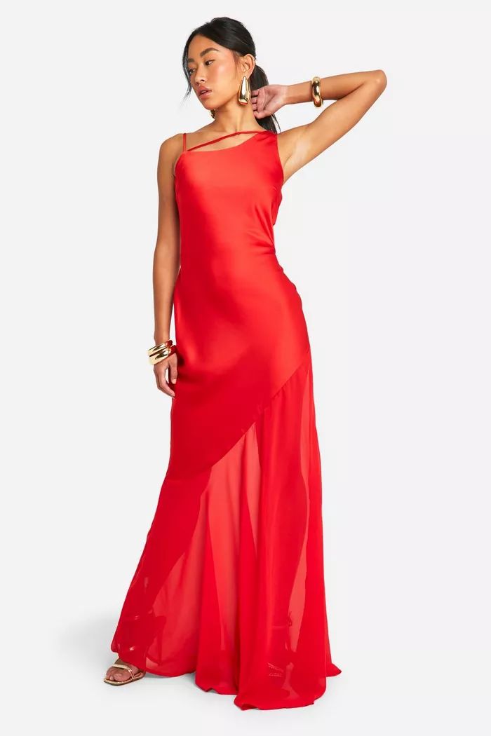 Satin Chiffon Assymteric Hem Maxi Dress | boohoo (US & Canada)