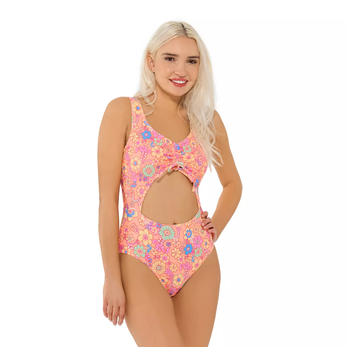 Juniors' Ninety-Nine° Ruched Cutout One-Piece Swimsuit | Kohl's