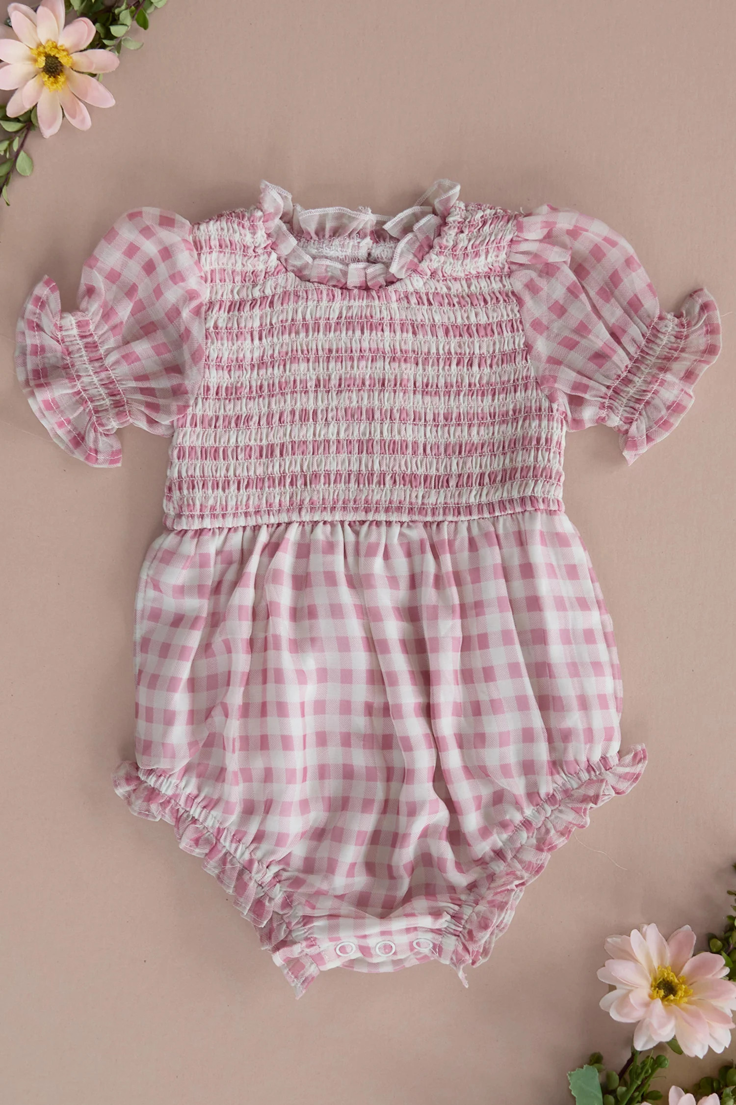 Baby Cordelia Romper in Desert Rose Gingham | Ivy City Co