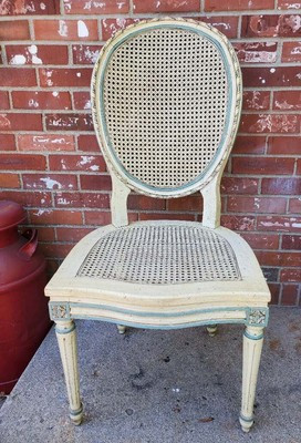 Vintage Chair French Provincial Cane Sest Back Carved Hand Painted Blue Flowers | eBay US