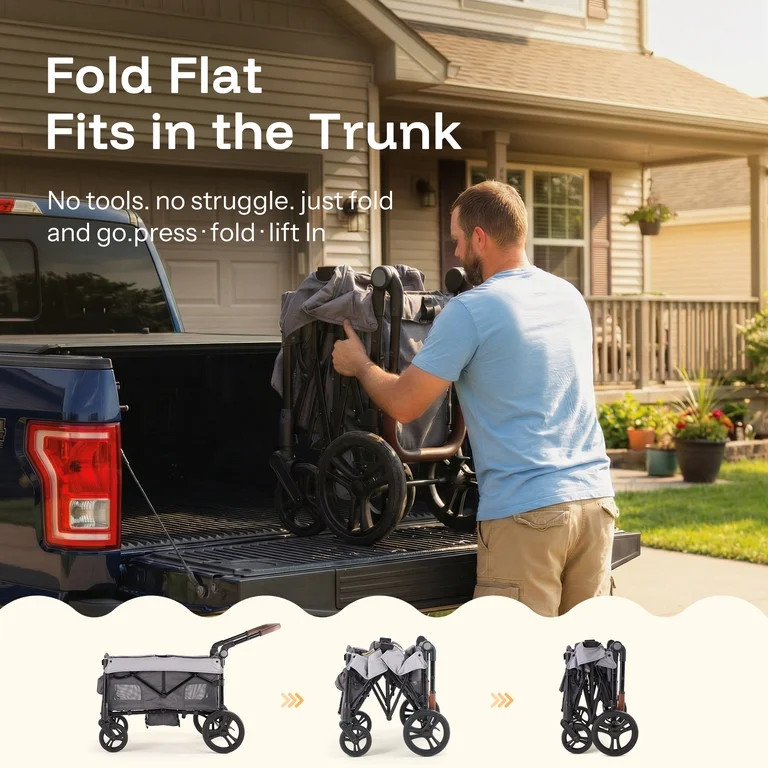 HARPPA Foldable Wagon Stroller for 2 Toddlers with Pull & Push Handle, Canopy, 32.9lbs, Gray | Walmart (US)