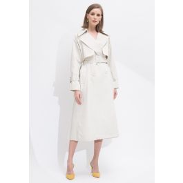 Mesh Spliced Double-Breasted Belted Trench Coat | Chicwish